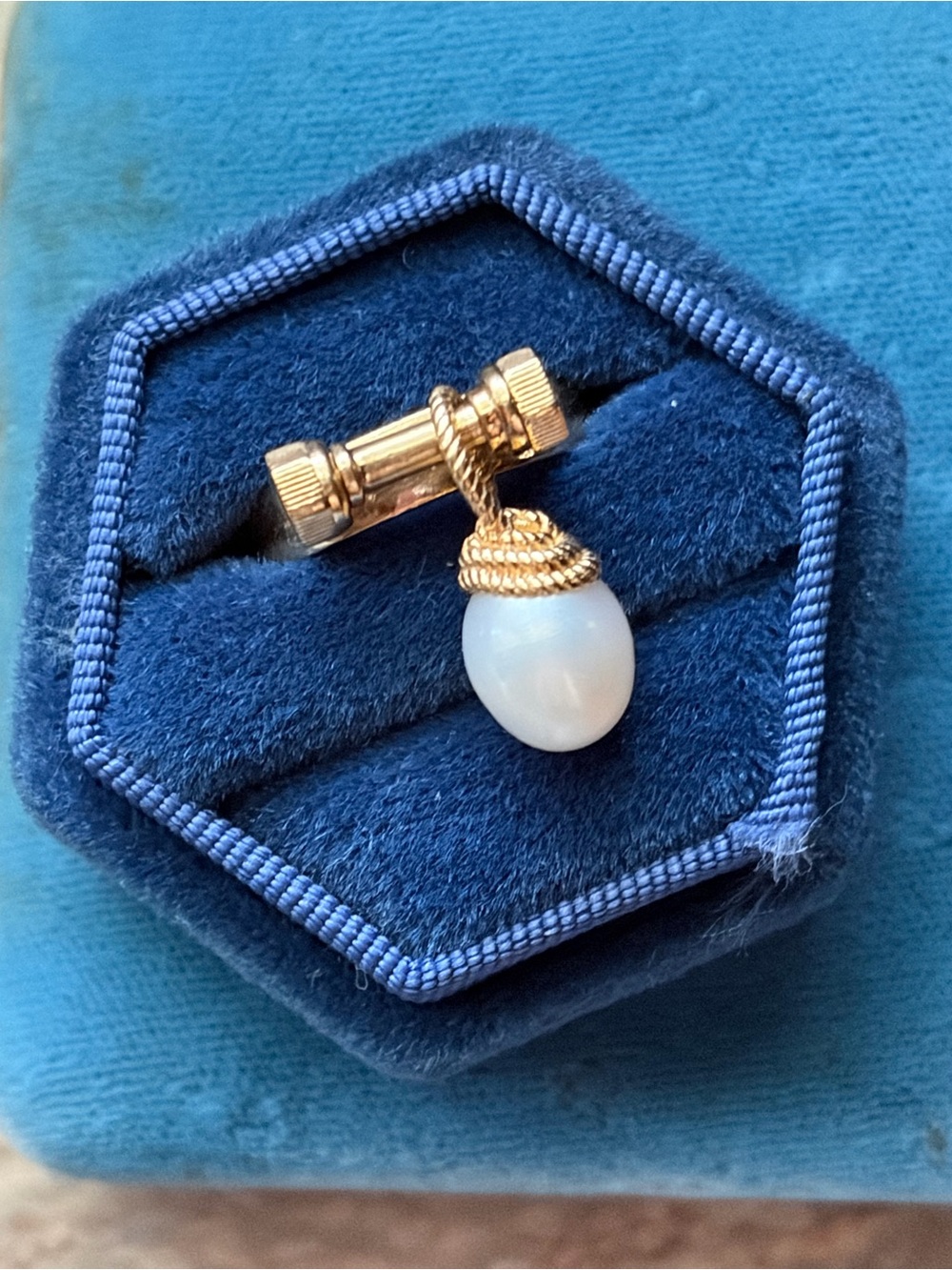 AWE INSPIRED Gold Vermeil Charm Ring with Baroque Pearl Charm/Pendant